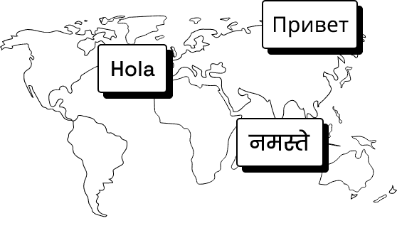A world map with different languages of Hello